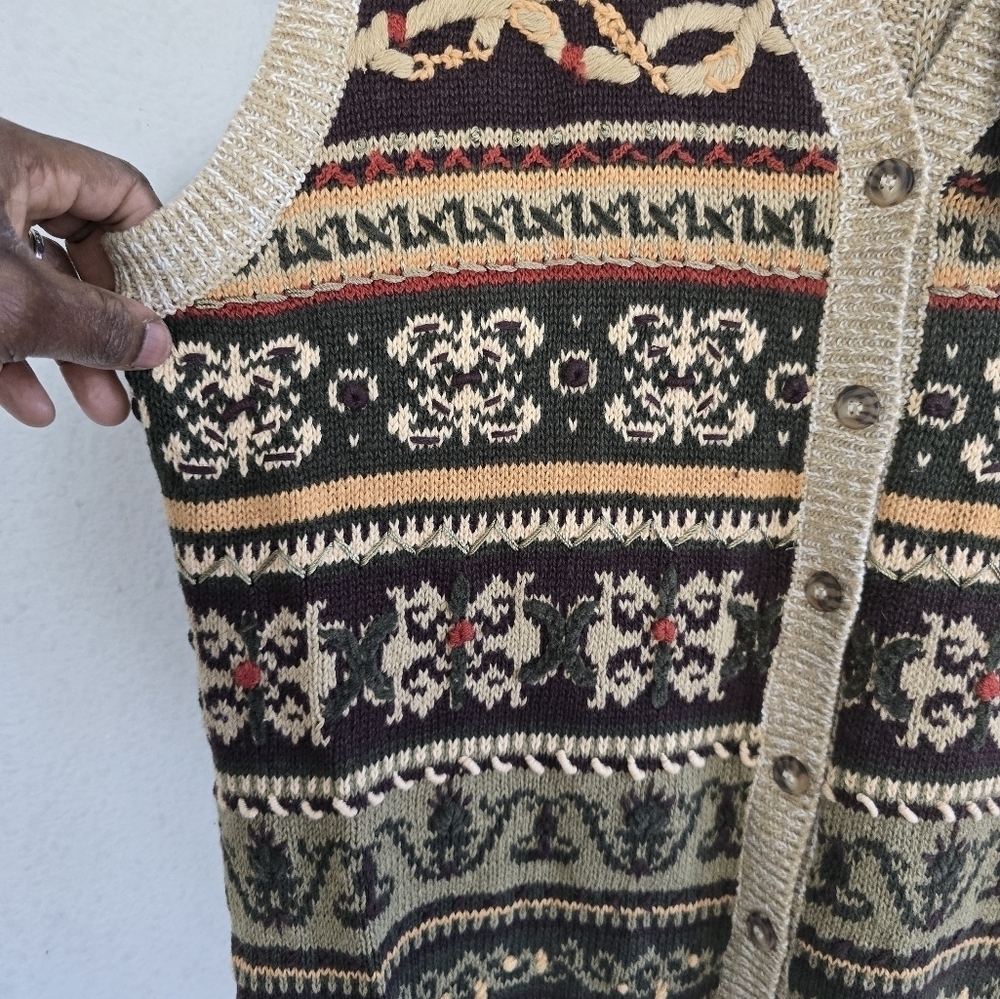 VTG White Stag Sweater Vest Women L Button Up Collared Nordic Boho Artsy… - Picture 8 of 11